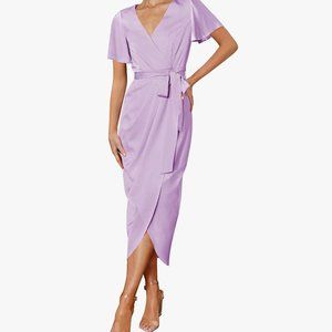 NWOT Lulu's Satin V Neck Short Sleeve Ruched Wrap cocktal dress